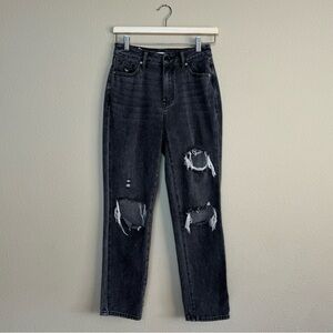 Pacsun pants women 25 100% cotton dark wash distressed mom jeans black